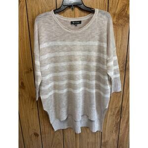 ii Sisters Women's Striped Pullover Knit Sweater 3/4 Sleeve Beige White SZ Small